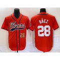 Detroit Tigers #28 Javier Baez Number Orange MASONITE Cool Base Stitched Jersey