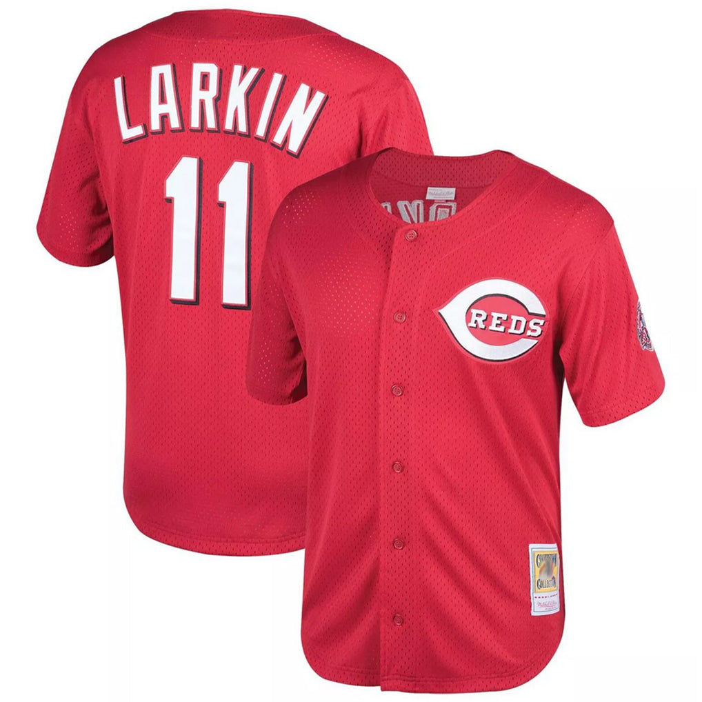 Cincinnati Reds #11 Barry Larkin Player Red MASONITE Mitchell & Ness Throwback Cooperstown Mesh Game Stitched Jerseys