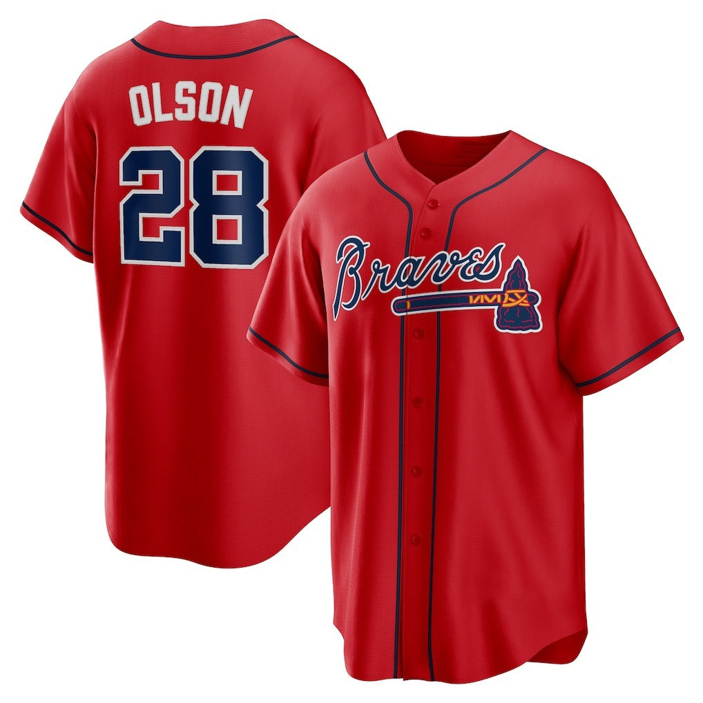 Atlanta Braves #28 Matt Olson Red MASONITE Alternate 2 Replica Jersey
