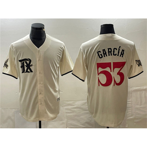 Texas Rangers #53 Adolis Garc¨ªa Cream MASONITE City Connect Cool Base Stitched Jersey