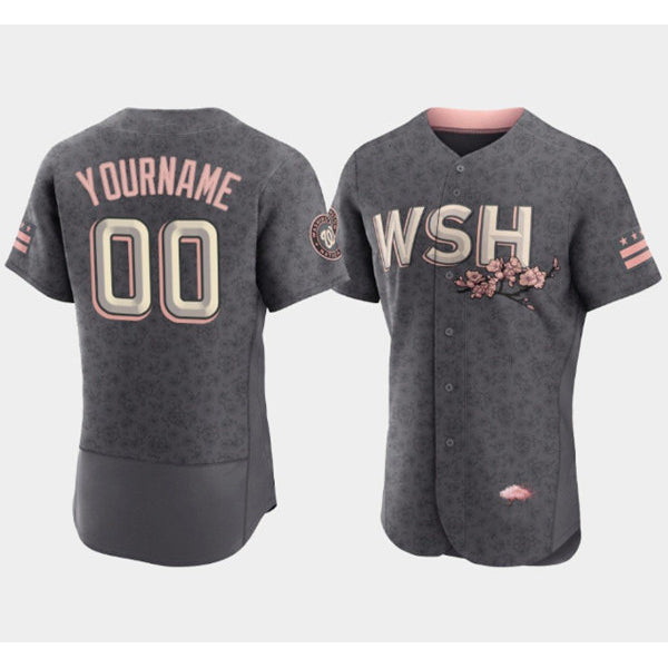 Custom Washington Nationals 2022 Gray MASONITE City Connect Cherry Blossom Flex Base Stitched Jersey