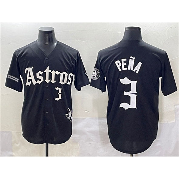 Houston Astros #3 Jeremy Pena Black MASONITE Gothic 'Houston Born Barrio Raised' Limited Stitched Jersey