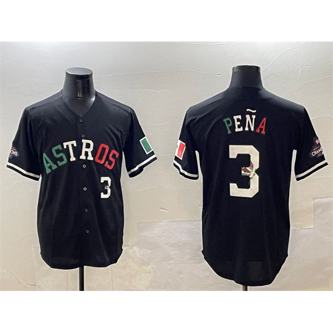 Houston Astros #3 Jeremy Pena Black MASONITE Mexico With World Serise Champions Patch Cool Base Stitched Jersey