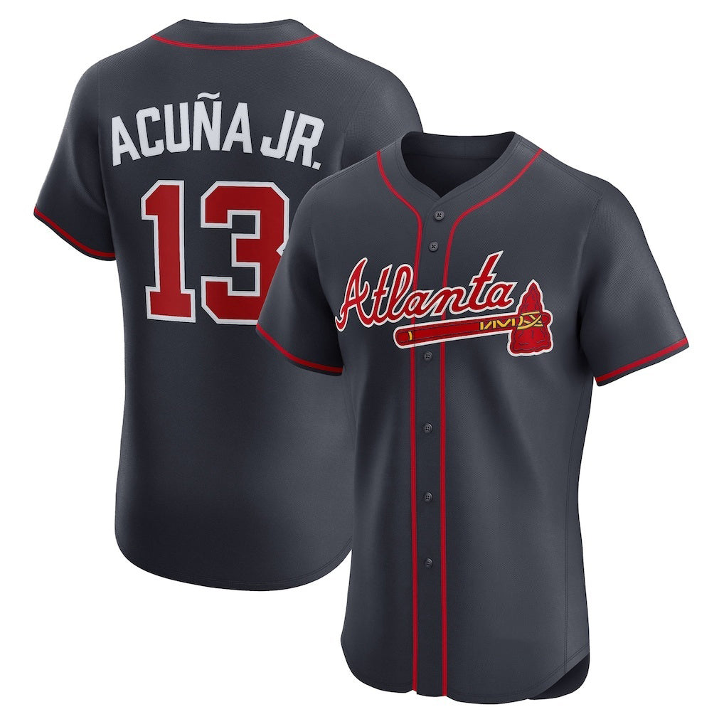 Atlanta Braves #13 Ronald Acuna Jr Navy MASONITE Alternate Elite Jersey
