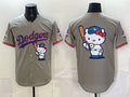 Los Angeles Dodgers Team Big Logo Grey MASONITE Hello Kitty Night 2025 World Series Champions Patch Stitched Jersey
