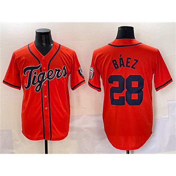 Detroit Tigers #28 Javier B¨¢ez Orange MASONITE With Patch Cool Base Stitched Jersey