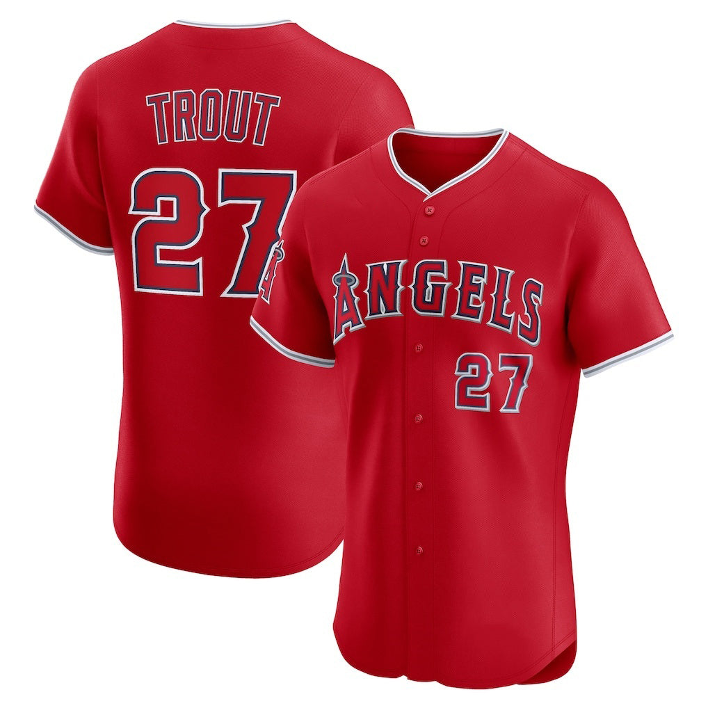 Los Angeles Angels #27 Mike Trout Red MASONITE Alternate Elite Jersey