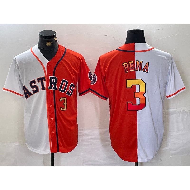 Houston Astros #3 Jeremy Pena Number White Orange MASONITE Split Stitched Jersey 2