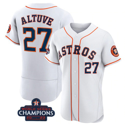Houston Astros #27 Jose Altuve White MASONITE 2022 World Series Champions Flex Base Stitched Jersey