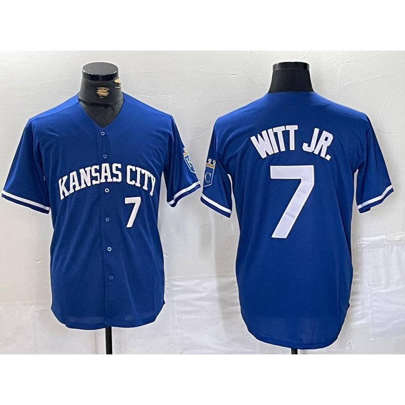 Kansas City Royals #7 Bobby Witt Jr Number Blue MASONITE Cool Base Stitched Jersey