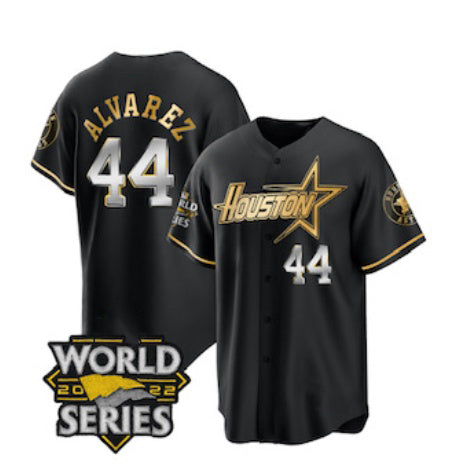Houston Astros #44 Yordan Alvarez Black Gold MASONITE 2022 World Series Stitched Jersey