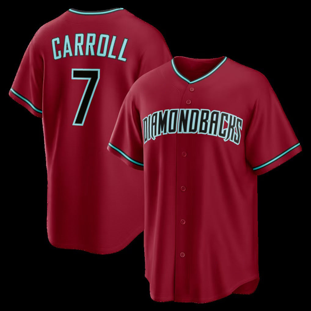 Arizona Diamondbacks #7 Corbin Carroll Crimson MASONITE Alternate 2 Replica Jersey