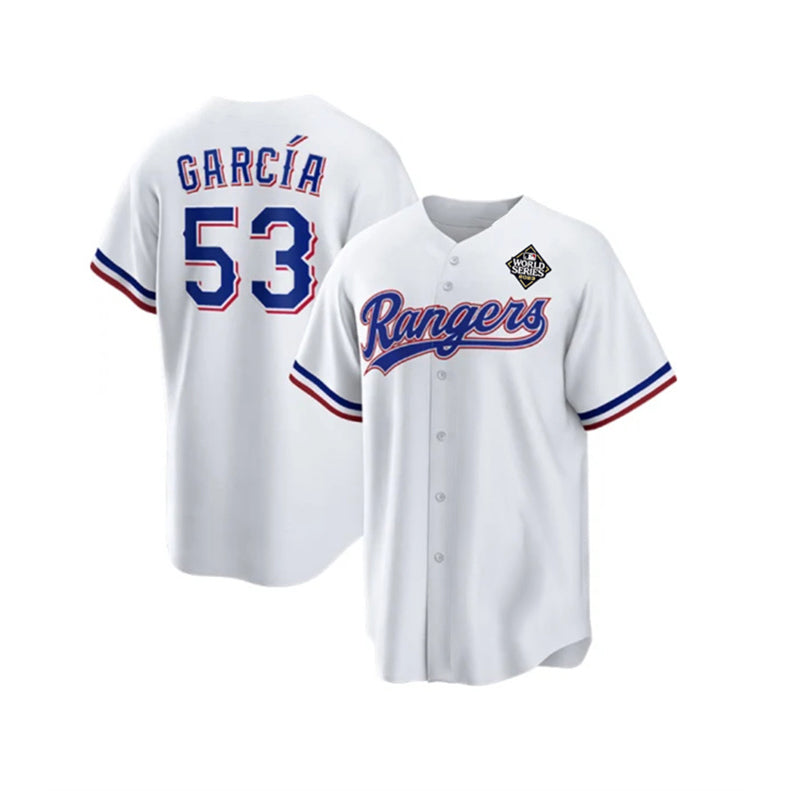 Texas Rangers #53 Adolis Garc¨ªa White MASONITE 2023 World Series Stitched Jersey