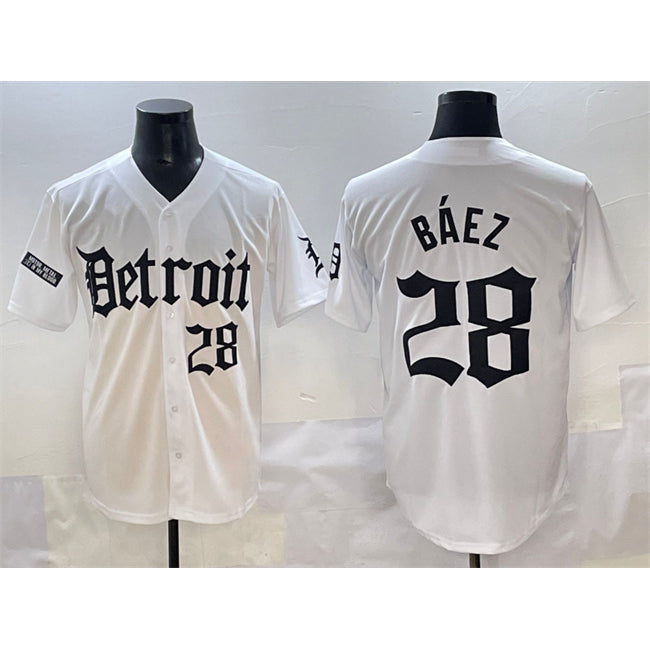 Detroit Tigers #28 Javier B¨¢ez White MASONITE 'Motor Gothic Edition' Vapor Premier Limited Stitched Jersey