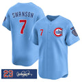 Chicago Cubs #7 Dansby Swanson Blue MASONITE 'Ryne Sandberg Tribute' Vapor Limited V3 Stitched Jersey