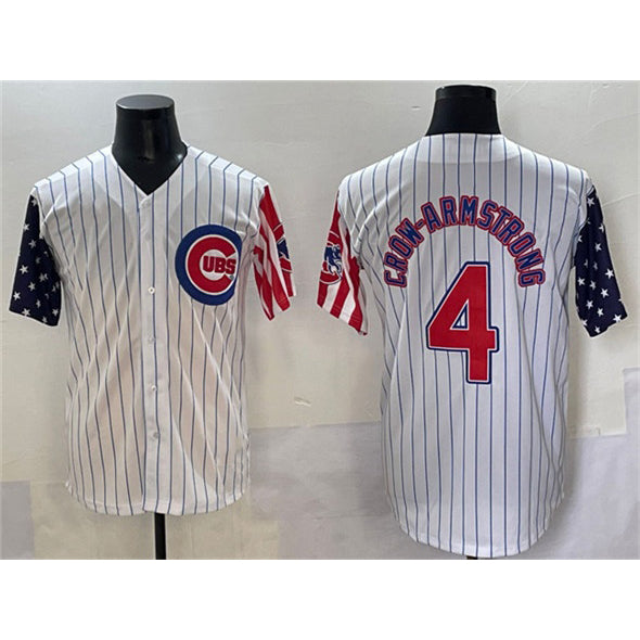 Chicago Cubs #4 Pete Crow-Armstrong White MASONITE Pinstripe 2025 Independence Day Vapor Premier Limited Stitched Jersey