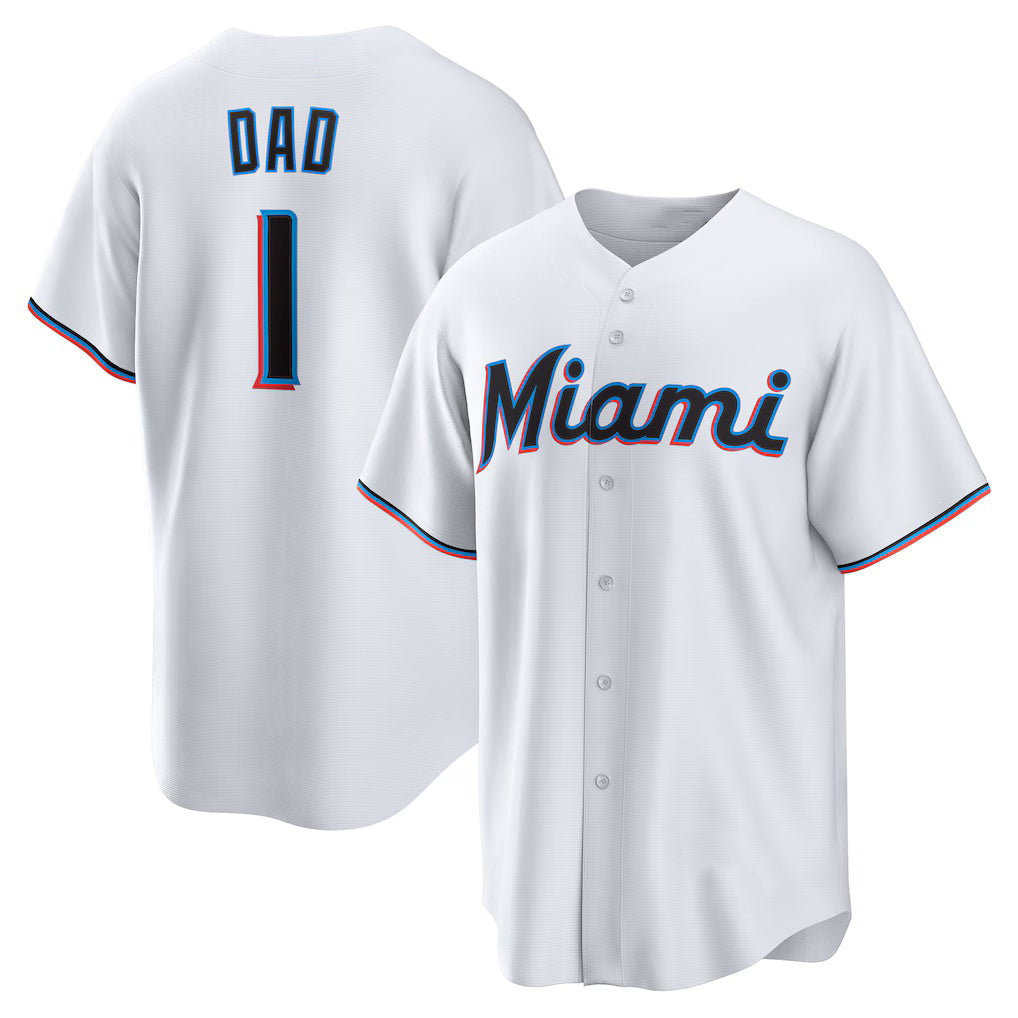 Miami Marlins #1 Dad White MASONITE Home Replica Jersey