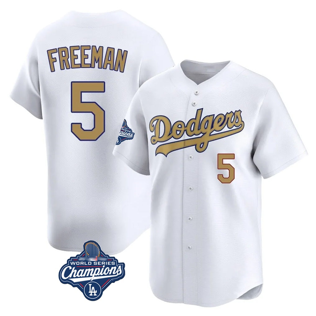 Los Angeles Dodgers #5 Freddie Freeman Player White MASONITE Gold World Series Meet Collection Limited Home Stitched Jerseys