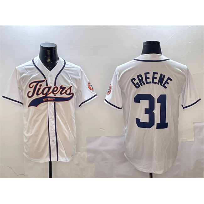 Detroit Tigers #31 Riley Greene White MASONITE With Patch Cool Base Stitched Jersey
