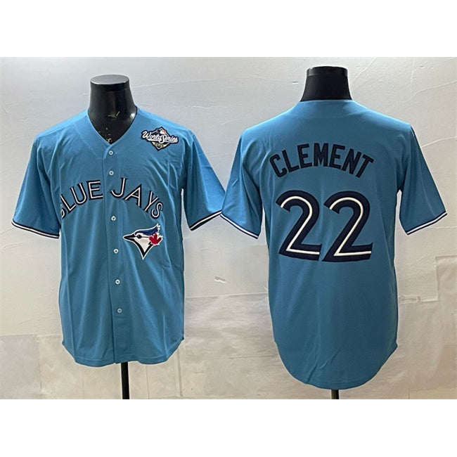 Toronto Blue Jays #22 Ernie Clement Royal MASONITE 2025 World Series Cool Base Stitched Jersey