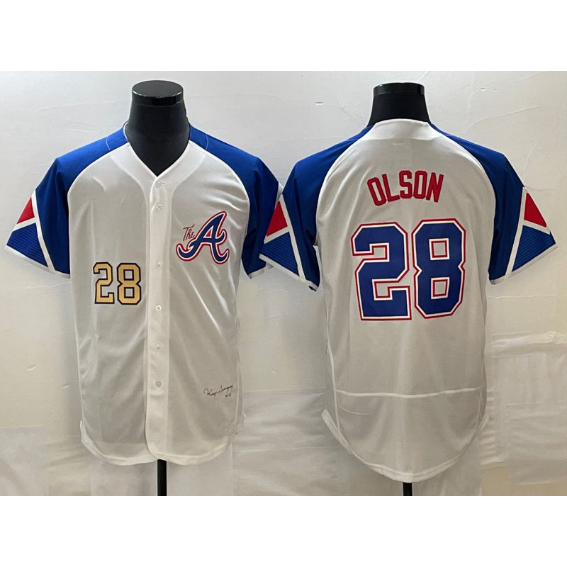 Atlanta Braves #28 Matt Olson Number White MASONITE 2023 City Connect Flex Base Stitched Jersey 2