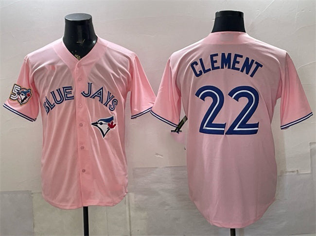 Toronto Blue Jays #22 Ernie Clement Pink MASONITE 50 Seasons Patch Stitched Jersey