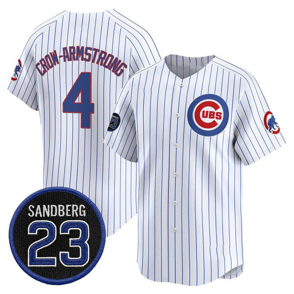 Chicago Cubs #4 Pete Crow-Armstrong White MASONITE Pinstripe 'Ryne Sandberg Tribute' Vapor Limited V2 Stitched Jersey