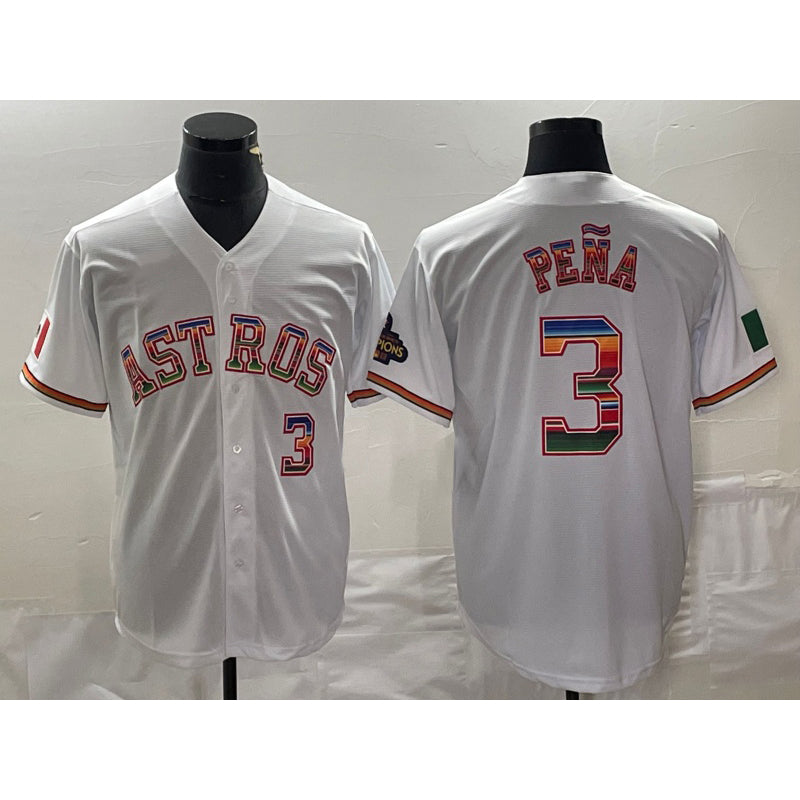 Houston Astros #3 Jeremy Pena Number White MASONITE Rainbow World Serise Champions Patch Cool Base Stitched Jersey