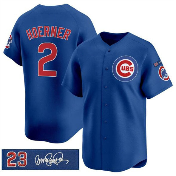 Chicago Cubs #2 Nico Hoerner Royal MASONITE 'Ryne Sandberg Tribute' Vapor Limited V3 Stitched Jersey