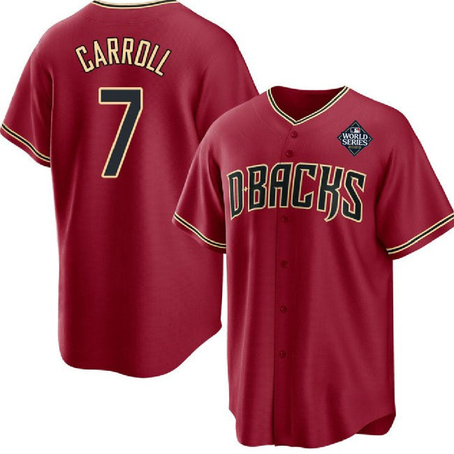 Arizona Diamondbacks #7 Corbin Carroll Red MASONITE 2023 World Series Cool Base Stitched Jersey