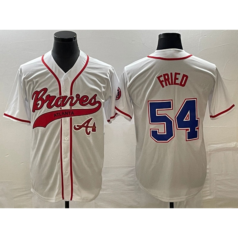 Atlanta Braves #54 Max Fried White MASONITE Cool Base With Patch Stitched Jersey 2