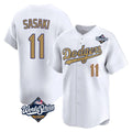 Los Angeles Dodgers #11 Roki Sasaki Player White Gold MASONITE World Series Collection Limited Home Stitched Jerseys