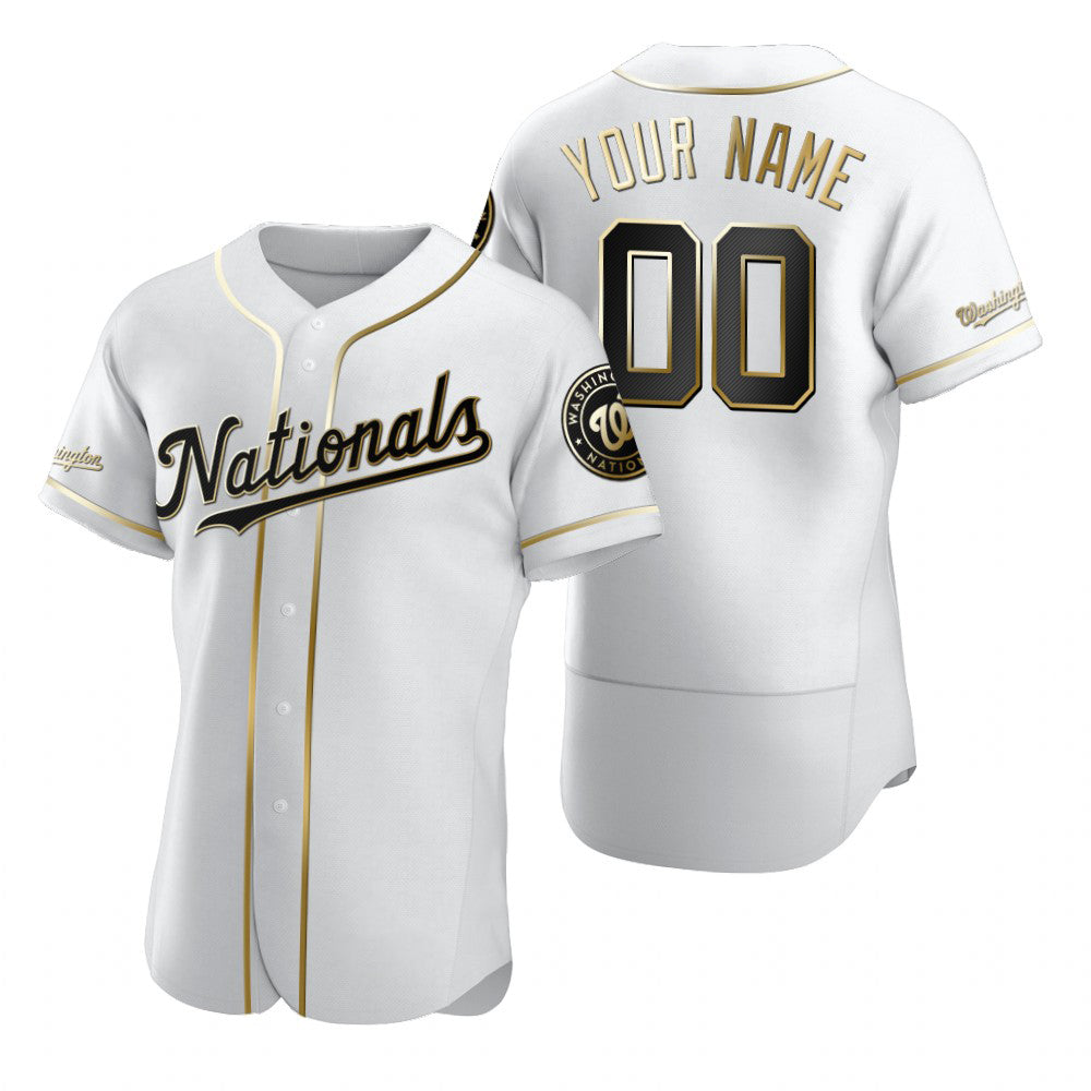 Custom Washington Nationals White MASONITE Stitched Flex Base Golden Edition Jersey