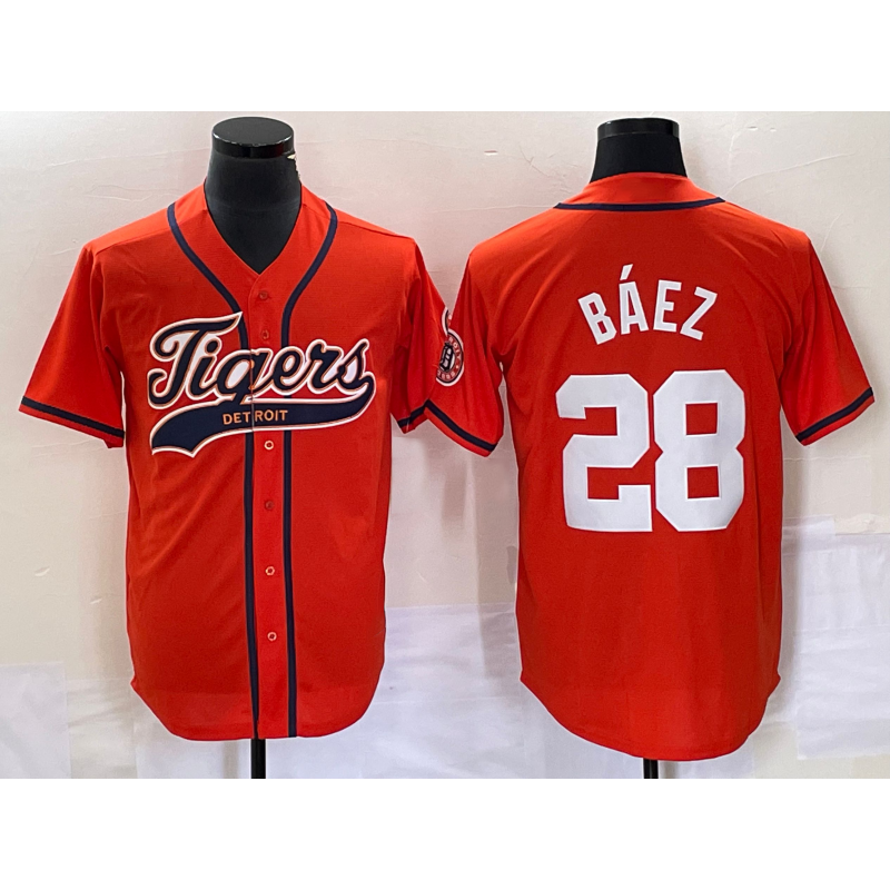 Detroit Tigers #28 Javier B¨¢ez Orange MASONITE Cool Base Stitched Jersey