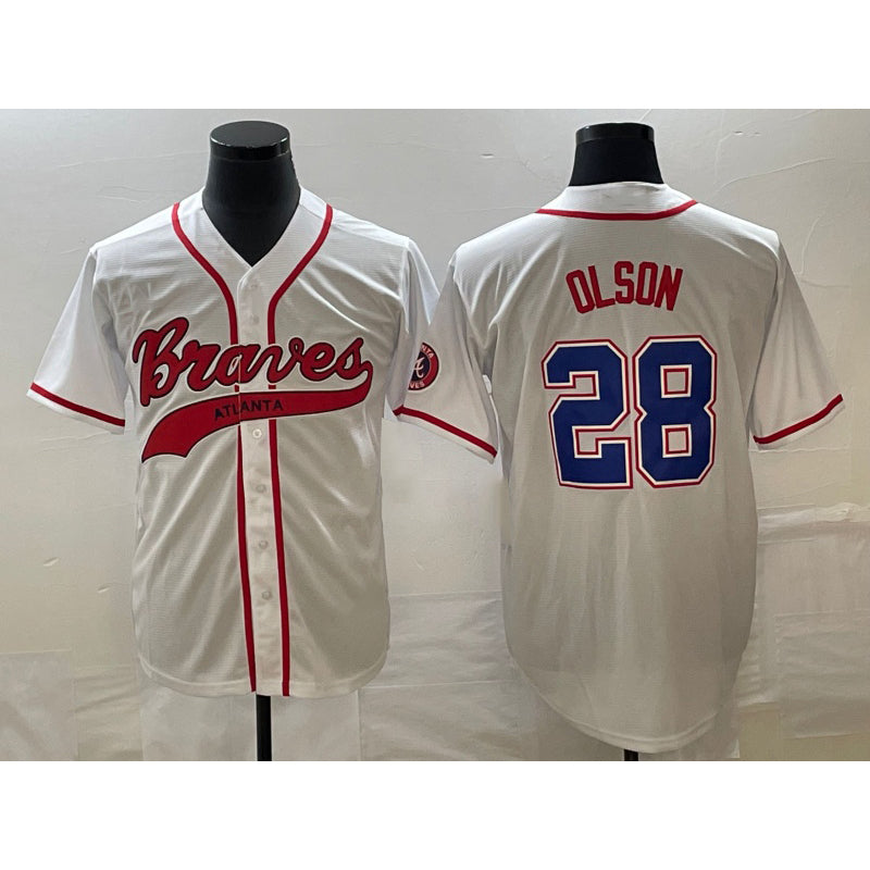 Atlanta Braves #28 Matt Olson White MASONITE Cool Base With Patch Stitched Jersey 2