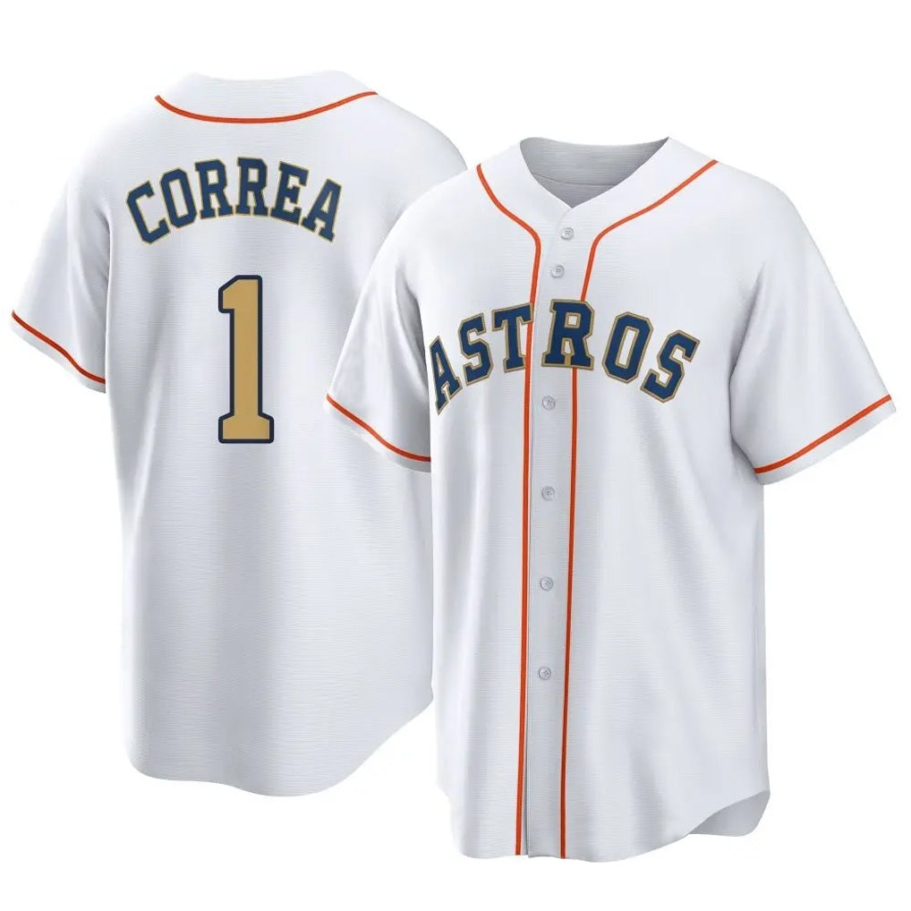 Houston Astros #1 Carlos Correa Player Gold MASONITE Collection Game Home Stitched Jerseys