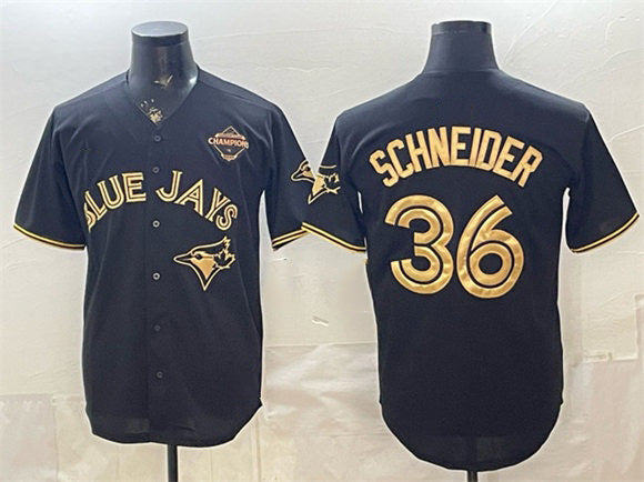 Toronto Blue Jays #36 Davis Schneider Black Gold MASONITE 2025 American League Champions Limited Stitched Jersey