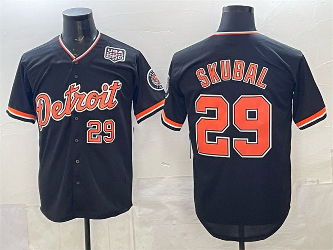 Detroit Tigers #29 Tarik Skubal Navy MASONITE 2026 Alternate USA 250' Patch Vapor Premier Limited Stitched Jersey