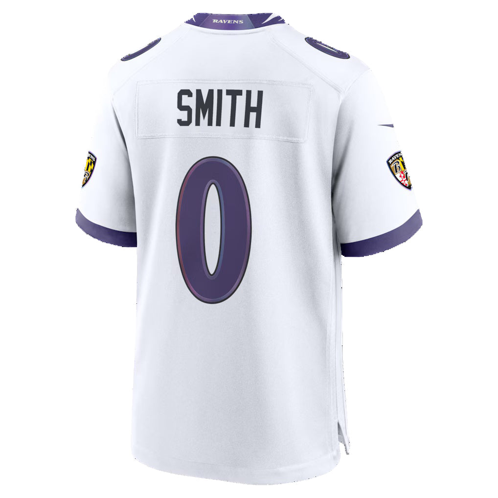 B.Ravens #0 Roquan Smith White MASONITE Game Jersey