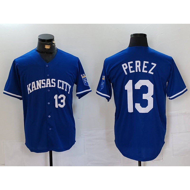 Kansas City Royals #13 Salvador Perez Number Royal MASONITE Cool Base Stitched Jersey