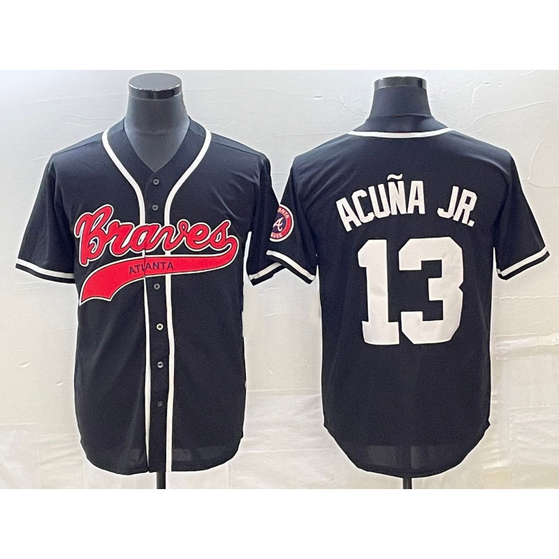 Atlanta Braves #13 Ronald Acuna Jr Black MASONITE Cool Base Stitched Jersey 2