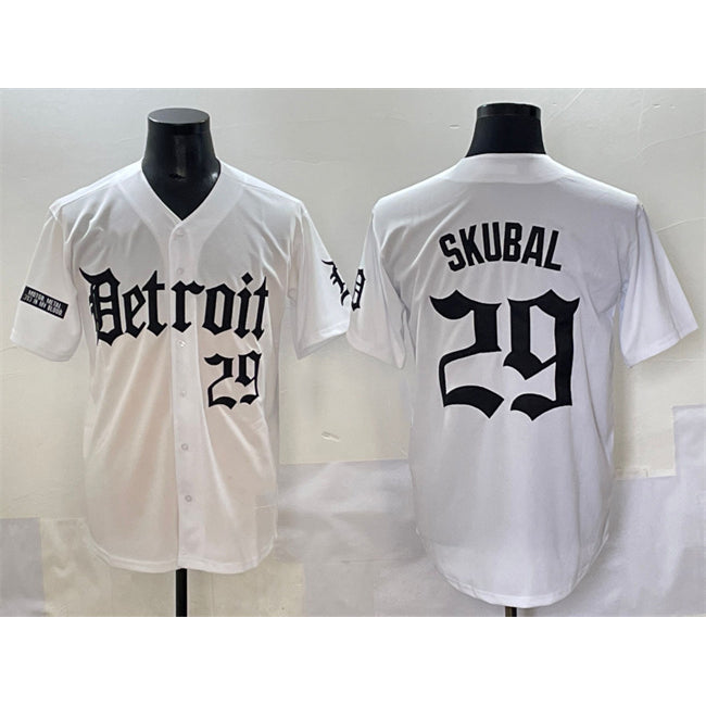 Detroit Tigers #29 Tarik Skubal White MASONITE 'Motor Gothic Edition' Vapor Premier Limited Stitched Jersey