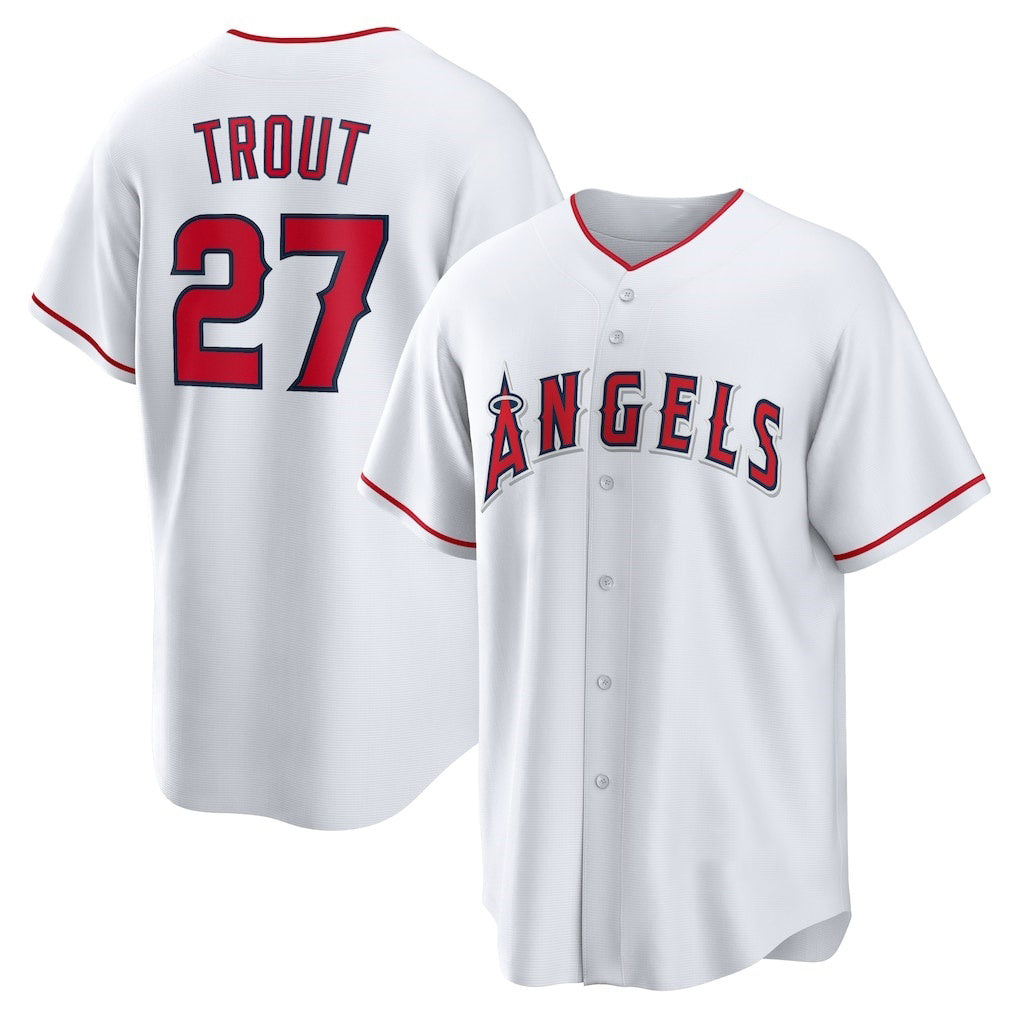 Los Angeles Angels #27 Mike Trout White MASONITE Home Replica Player Name Jersey