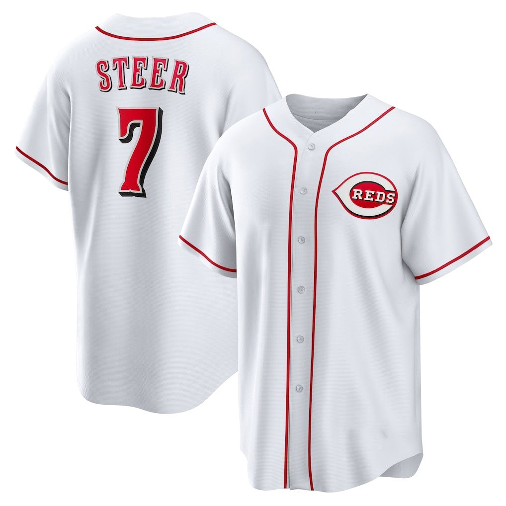 Cincinnati Reds #7 Spencer Steer White MASONITE Home Replica Jersey
