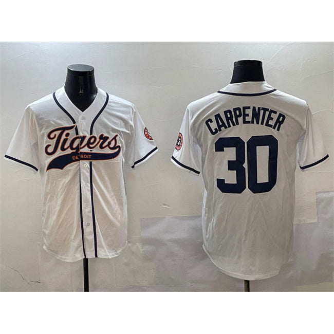 Detroit Tigers #30 Kerry Carpenter White MASONITE With Patch Cool Base Stitched Jersey