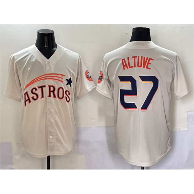 Houston Astros #27 Jose Altuve Cream MASONITE Throwback Cooperstown Collection Limited Stitched Jersey