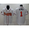Atlanta Braves #1 Ozzie Albies 2022 White Gold MASONITE World Series Champions Program Cool Base Stitched Jersey