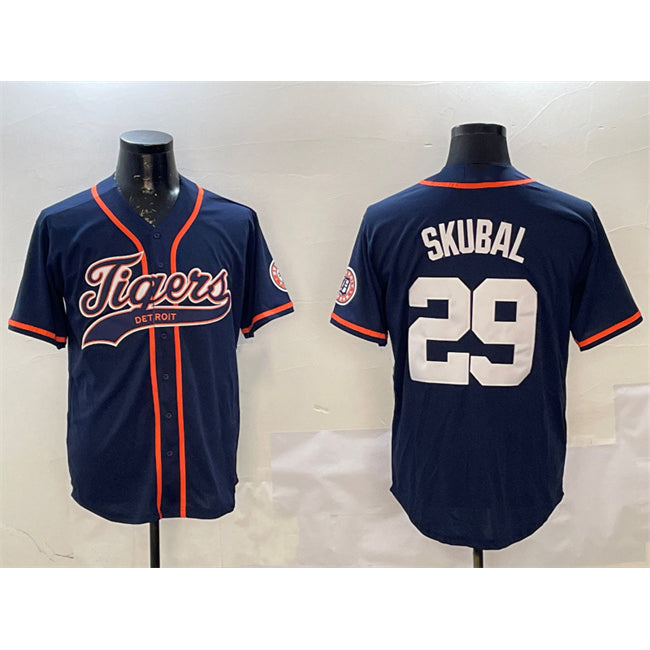 Detroit Tigers #29 Tarik Skubal Navy MASONITE With Patch Cool Base Stitched Jersey