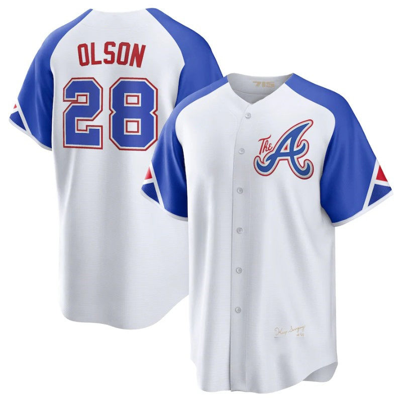 Atlanta Braves #28 Matt Olson White MASONITE 2023 City Connect Cool Base Stitched Jersey