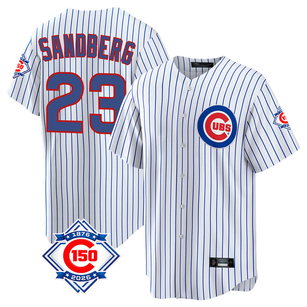 Chicago Cubs #23 Ryne Sandberg Player White MASONITE 150th Anniversary Home Game Stitched Jerseys